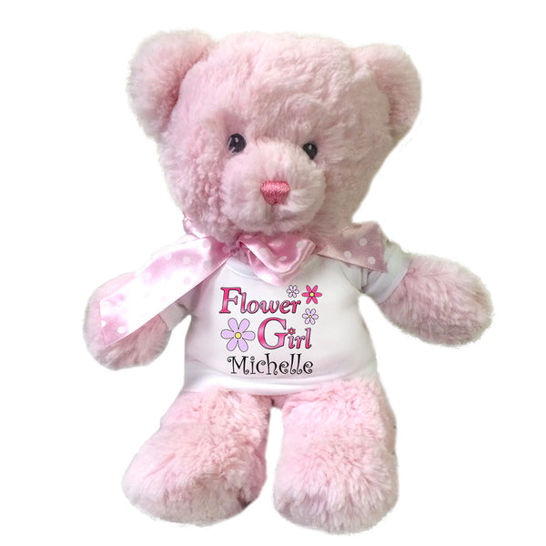 Flower Girl Teddy Bear -  Personalized 12" Pink Baby Bear