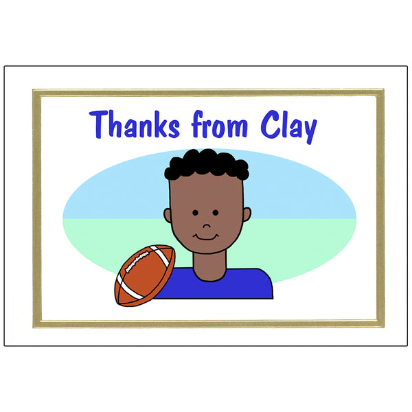 Football boy personalized thank you note cards