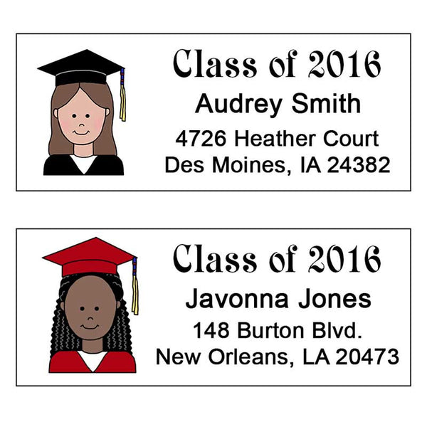 Cartoon Graduation Address Labels - Girl or Woman
