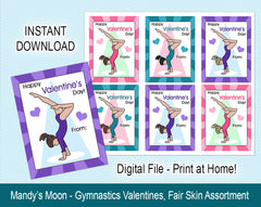 Gymnastics Valentine Cards, Handstand Design - Fair Skin Assortment - Digital Print at Home Valentines cards, Instant Download