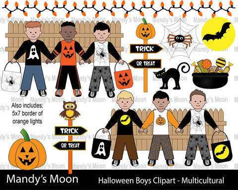 Halloween Boys Clipart Set - Multicultural Boys (Personal & Nonprofit Use only)
