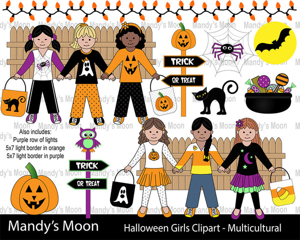 Halloween Girls Clipart Set - Multicultural Girls (Personal & Nonprofit Use only)