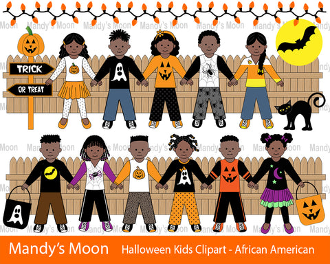 Halloween Kids Clipart Set - African American Kids (Personal & Nonprofit Use only)