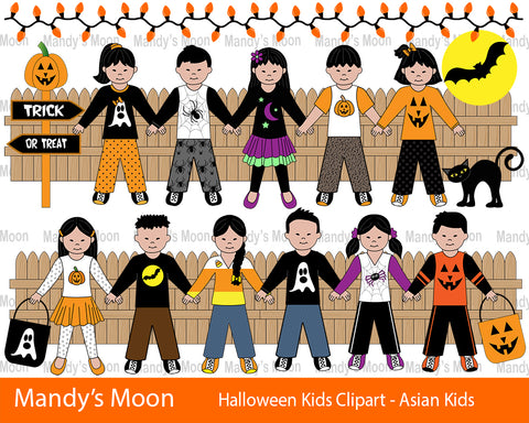 Halloween Kids Clipart Set - Asian Kids (Personal & Nonprofit Use only)