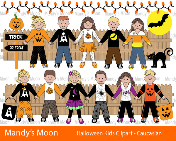 Halloween Kids Clipart Set - Caucasian Kids (Personal & Nonprofit Use only)