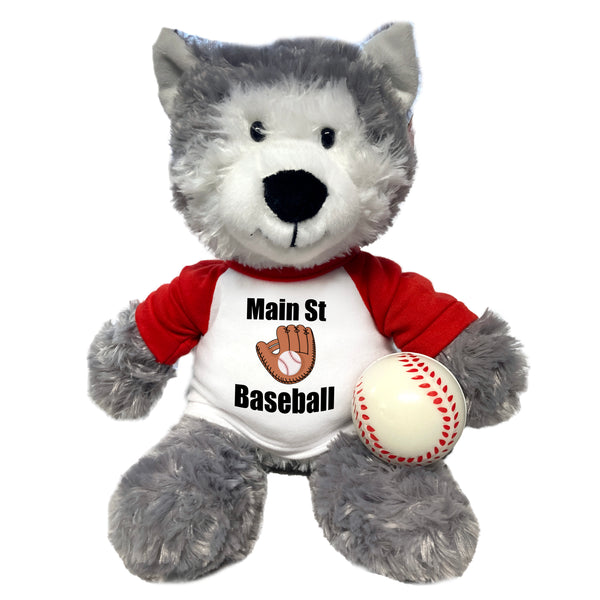 Personalized Baseball Husky Dog / Wolf - 12" Plush