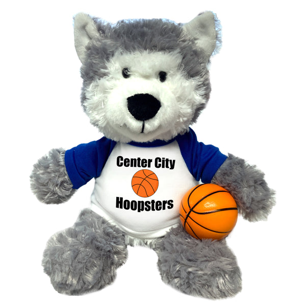 Personalized Basketball Husky Dog / Wolf - 12" Plush