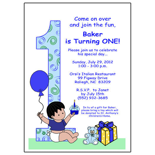 Babys 1st Birthday Party Invitation - Boy