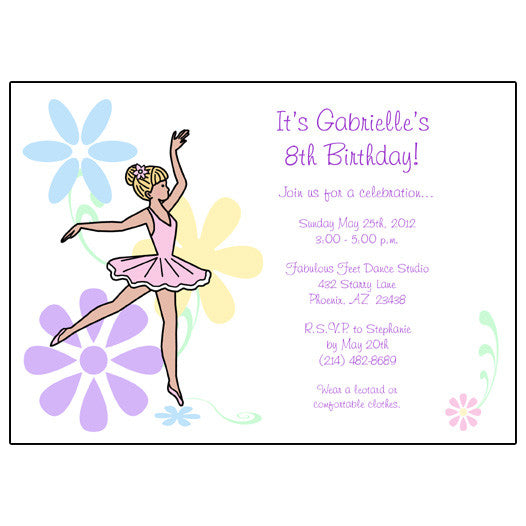 Ballet or Dance Birthday Party Invitation - Dainty Floral Ballerina