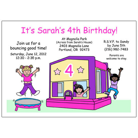 Bounce House Birthday Party Invitation - Pink & Purple