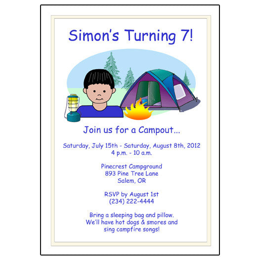 Camping Kid Birthday Party Invitation - Boy
