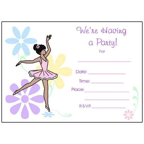Ballet or Dance Fill in the Blank Invitations - Dainty Floral Ballerina