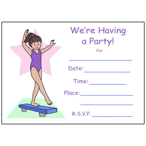 Gymnastics Fill in the Blank Birthday Party Invitations - Beam