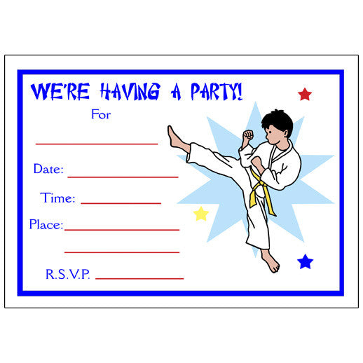 Karate or Martial Arts Boy Fill in the blank Invitations - Kick Design