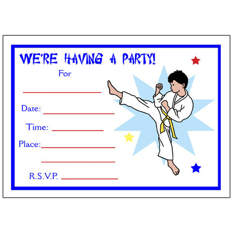 Karate or Martial Arts Boy Fill in the blank Invitations - Kick Design