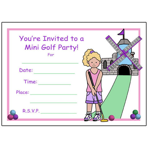 Mini Golf Birthday Fill in Invitations (Design 2) - Girl