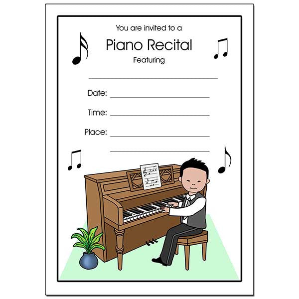 Piano Recital Boy Fill In the Blank Invitations