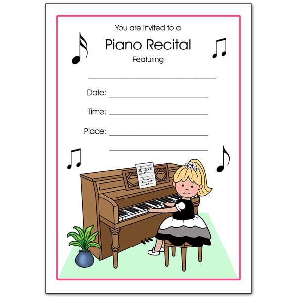 Piano Recital Girl Fill In the Blank Invitations