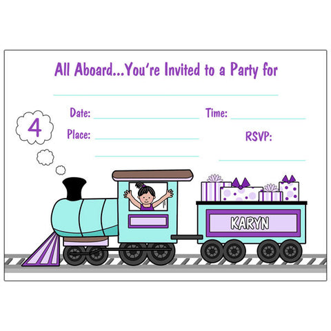 Train Fill in the Blank Party Invitations - Girl