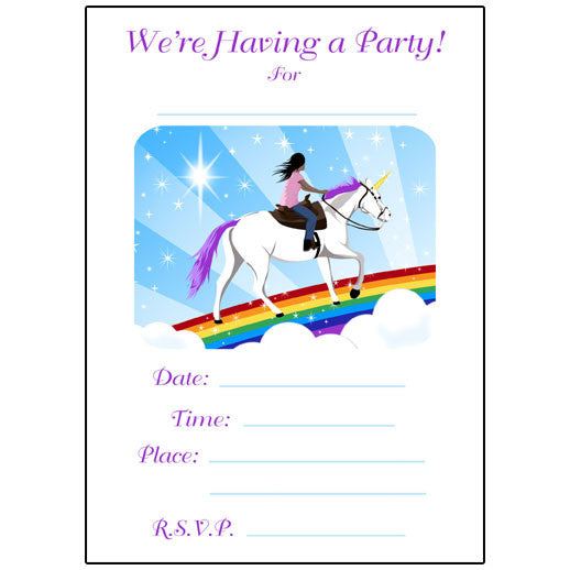 Unicorn Dreams Fill in the blank Birthday Party Invitation