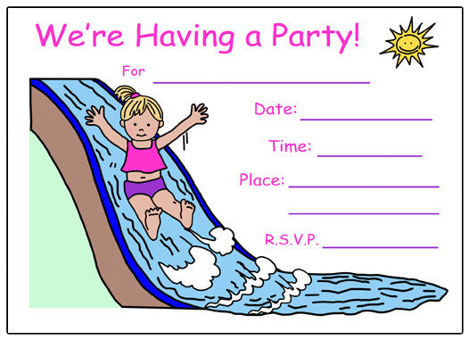 Water Slide Fill in the blank Birthday Party Invitation - Girl