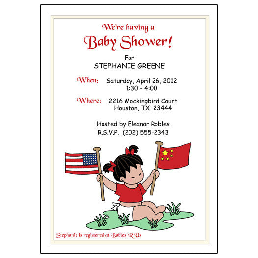 Flag Baby Girl Adoption Shower Invitation