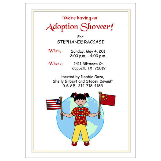 Older Child Adoption Shower or Party Invitation - Kid with Flags