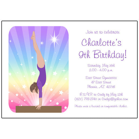 Gymnastics Dreams Birthday Party Invitation - Beam Design