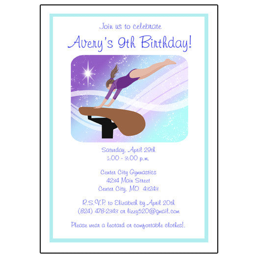 Gymnastics Dreams Birthday Party Invitation - Vault Design