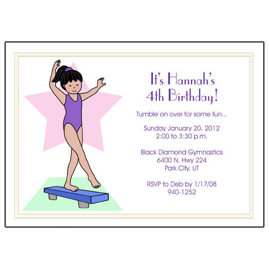 Gymnastics Birthday Party Invitation - Beam
