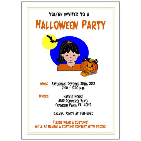 Halloween Party Invitation - Girl