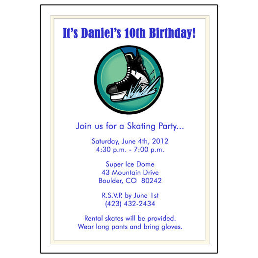 Hockey Skate Birthday Party Invitation