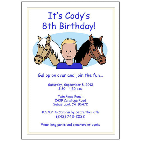 Horse Kid Birthday Party Invitation - Boy
