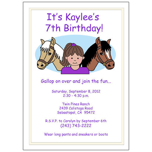 Horse Kid Birthday Party Invitation - Girl