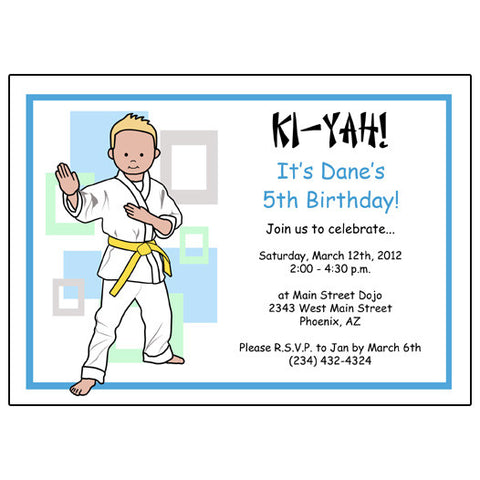 Martial Arts or Karate Kid Birthday Party Invitation - Boy