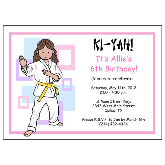 Martial Arts or Karate Kid Birthday Party Invitation - Girl