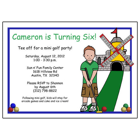 Mini Golf Birthday Party Invitation (Design 2)  - Boy