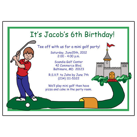 Mini Golf  Birthday Party Invitation - Boy