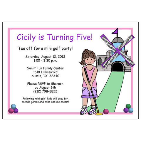 Mini Golf Birthday Party Invitation (Design 2) - Girl