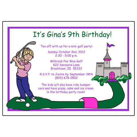 Mini Golf  Birthday Party Invitation - Girl