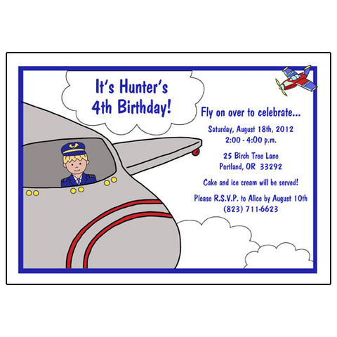 Airplane Pilot Birthday Party Invitation