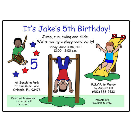 Playground Park Birthday Party Invitations