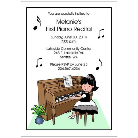 Piano Recital or Party Invitations - Girl