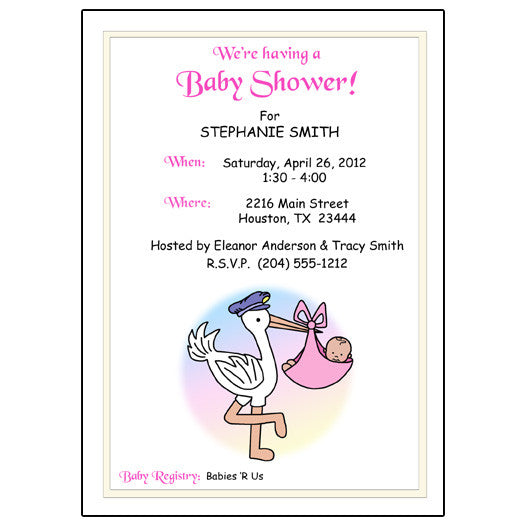 Pastel Stork Baby Shower Invitation