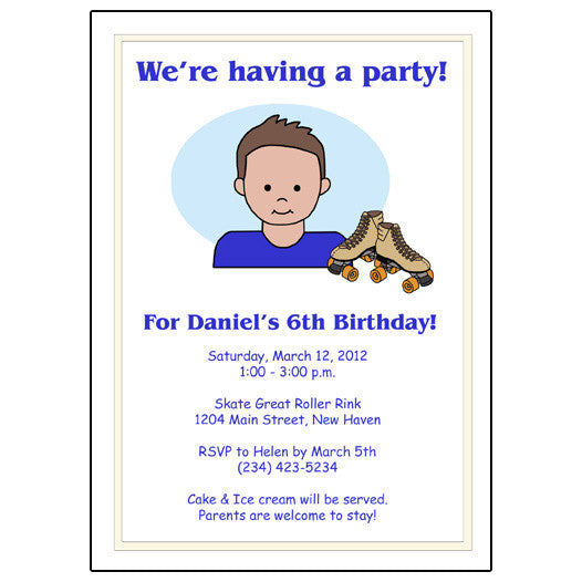 Roller Skating Kid Birthday Party Invitation - Boy