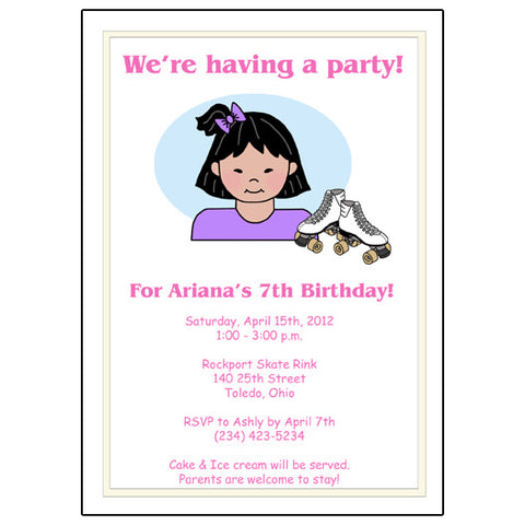 Roller Skating Kid Birthday Party Invitation - Girl