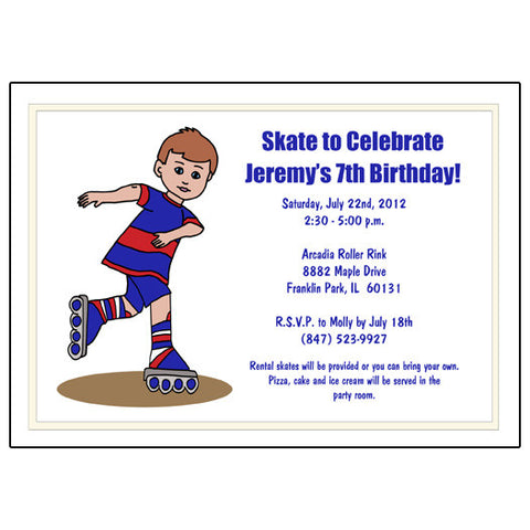 Roller Skating Birthday Party Invitation - Boy
