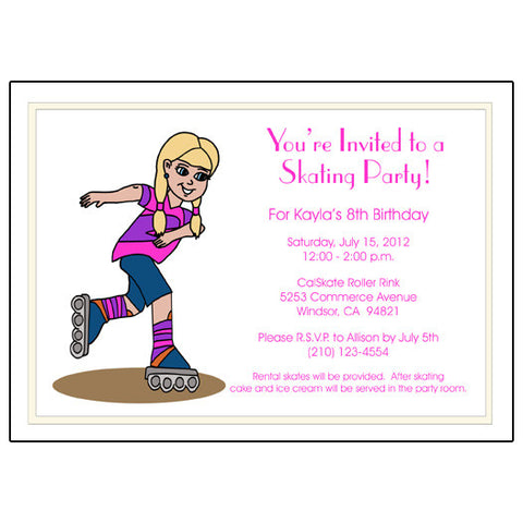 Roller Skating Birthday Party Invitation - Girl