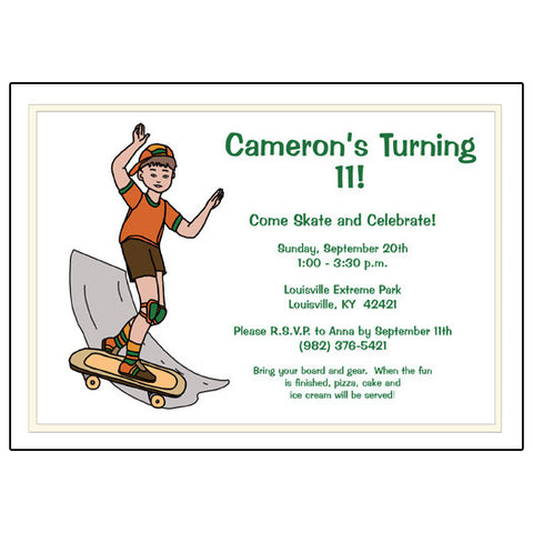 Skateboard Birthday Party Invitation - Boy