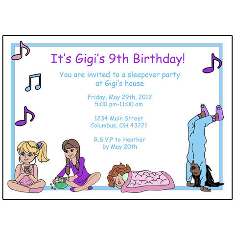 Sleepover Birthday Party Invitation for girls, personalized